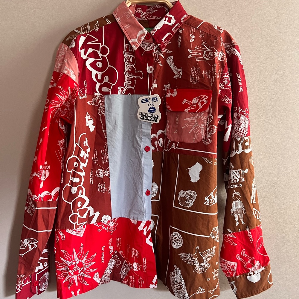 KidSuper studios super patchwork button down shirt/jacket